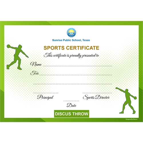 School Sports Award Certificate Discus Throw A4 Size | Use on Laser Printer
